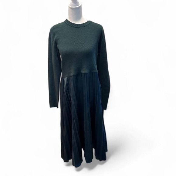 Nanette Lepore Hunter Green Midi Dress Pleated Size Large - Picture 1 of 8